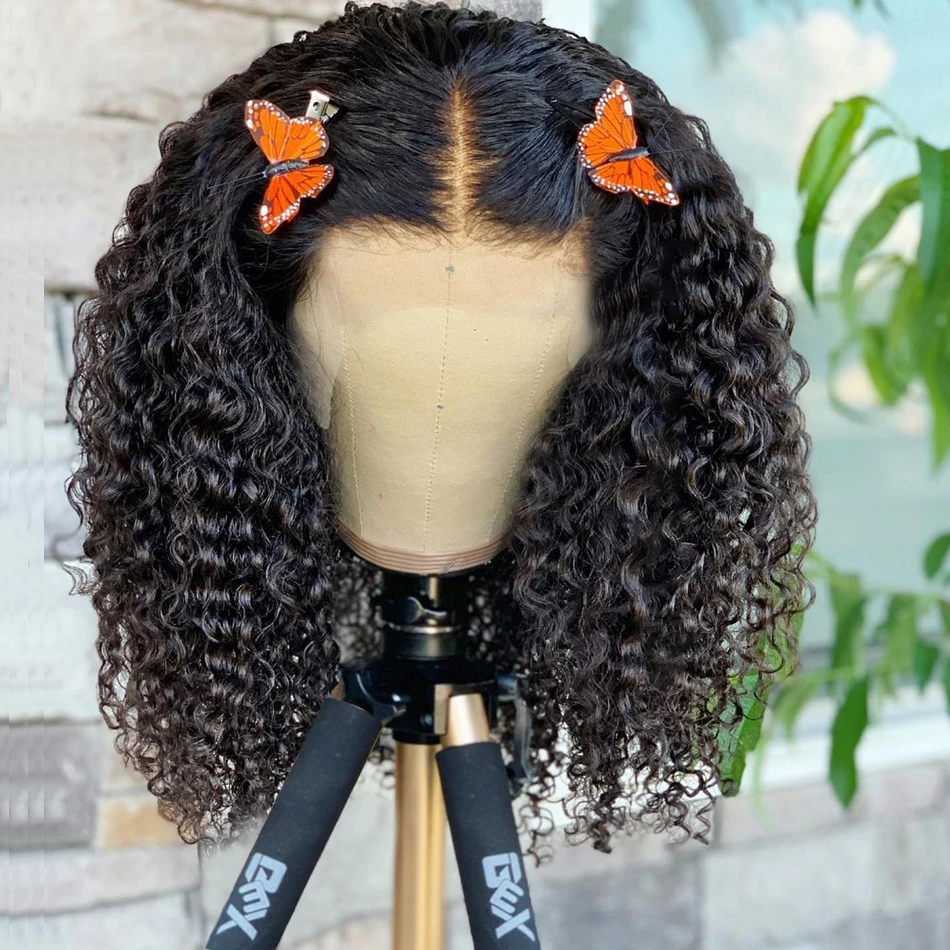 26Inch 180%Density Short Kinky Curly Middle Part Glueless Large Lace Front Wig For Black Women With Baby Hair Heat Resistant