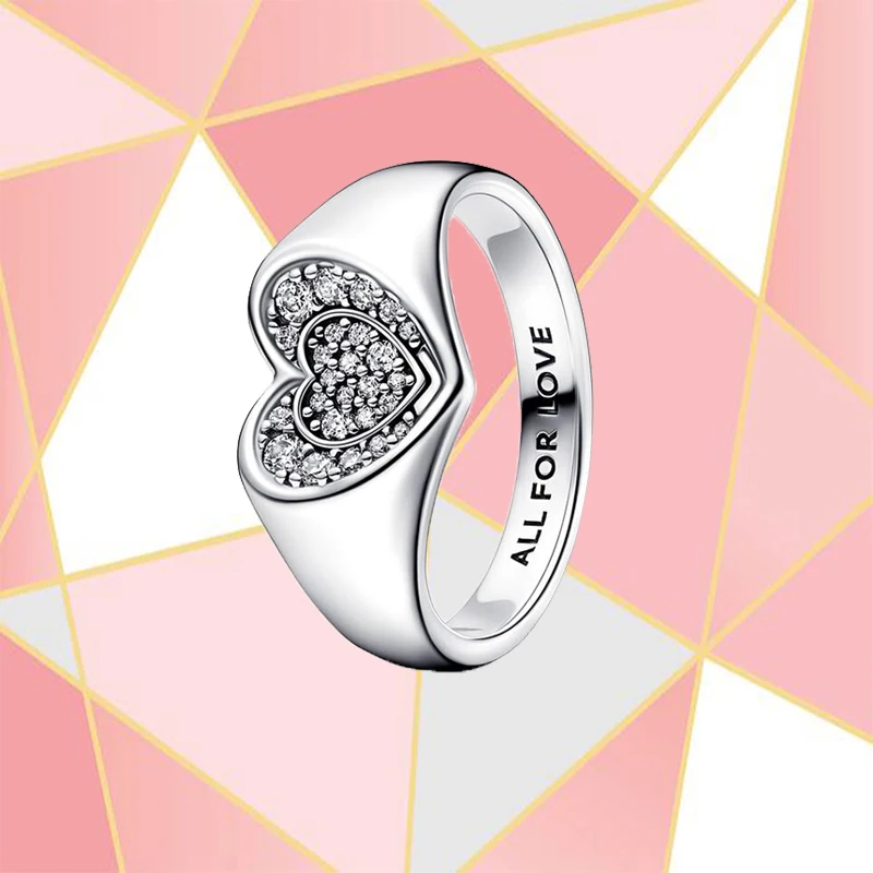 

Новинка лета 2023, кольца из серебра 925 пробы с блестящим сердцем и ПАВЕ, Женское кольцо, ювелирные изделия для пар, праздничные подарки