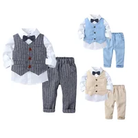Boys Clothes Gentleman Baby Boy  Long Sleeve Blouse Shirt Tops + Vest  Pants 1 Year Old  Outfit Kids Boy Suit Set