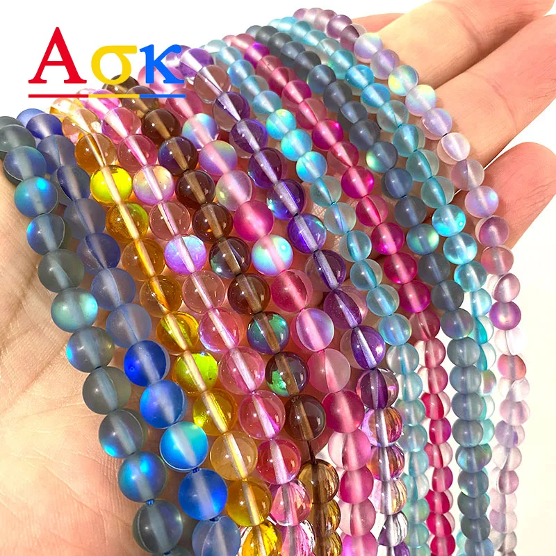 

Aok Smooth Matte Austria Crystal Glitter Moonstone Round Glass Beads Loose Stone Bead for Jewelry Making DIY Bracelet 6 -10MM
