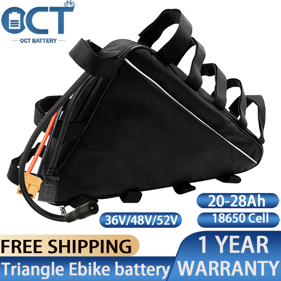 Triangle ebike Battery Electric Bike 36V 48V 52V 20Ah 25Ah 28Ah Panasonic Cell Lithium Ion Batteries Front Motor 1500W Powerful