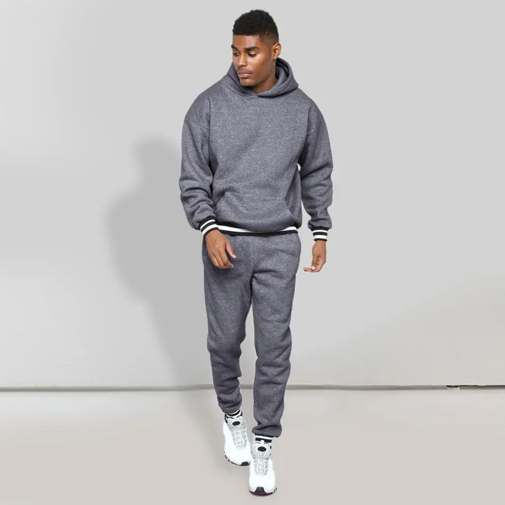 

Men's Set Casual 1 Set Autumn Men's Sweatshirt Sweatpants Contrast Color Ribbed Cuff Loose Hoodie Ankle Tied Pants Streetwear