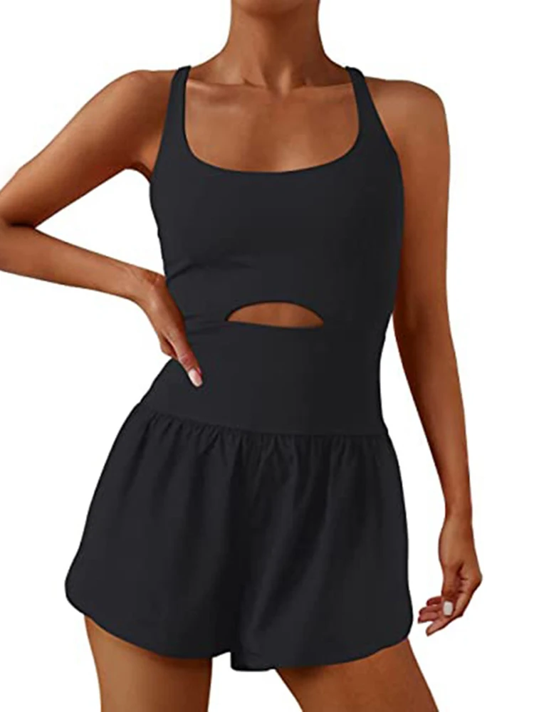 

2023 New Movement Playsuit For Women Hollowed Out Cross Backless Loose Vest Top Solid Color Fashion Comfortable Fitness Clothing