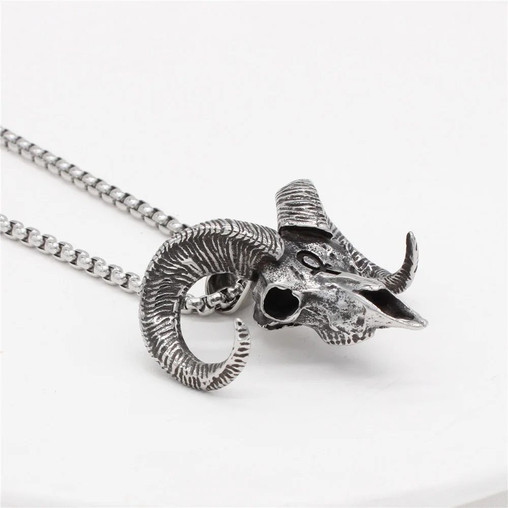 Men Gothic Satan Goat Head Pendant Necklace Fashion Vintage Stainless Steel Egyptian Cross Biker Jewelry Gift |