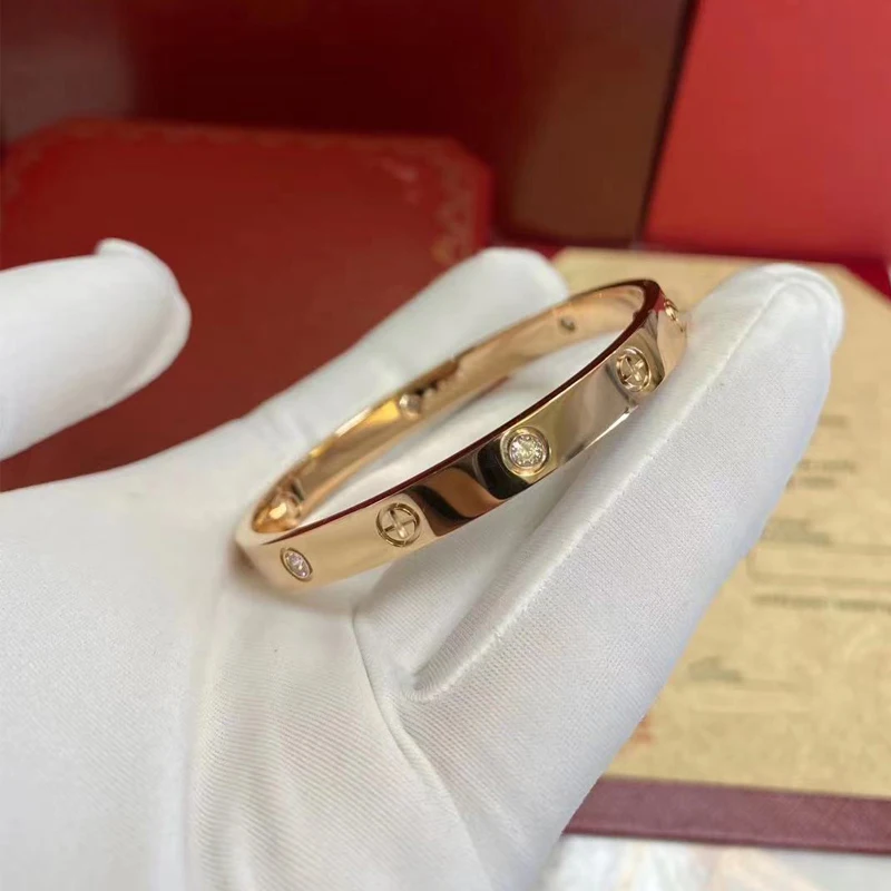 New Fashion Stainless Steel Bracelets Screw Dazzling Zircon Inlaid 18k Gold Bracelet Women Men's Bracelets Couple Gift Jewelry