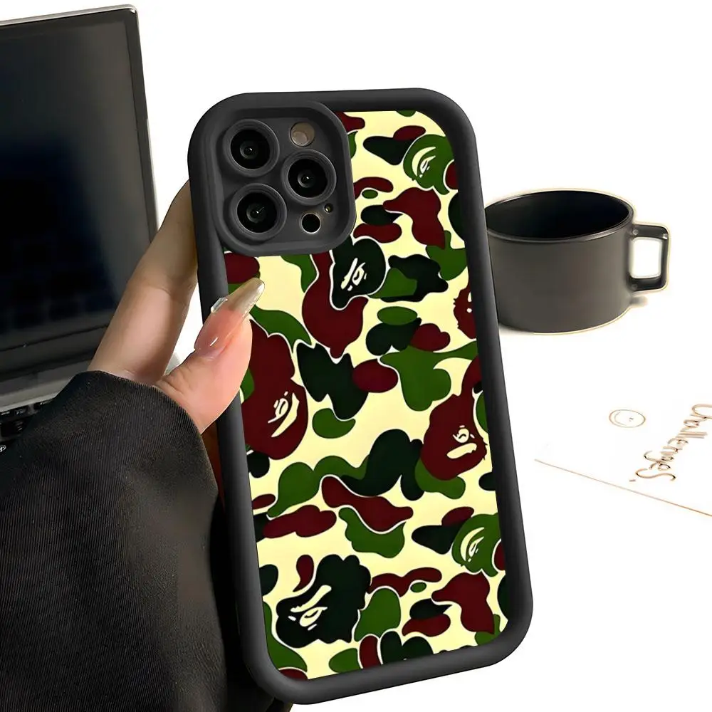 Фото Модный чехол для телефона с узором B-BAPE, простой однотонный матовый силиконовый чехол для iPhone 17, 16, 13, 12, 15, 14 Pro Max Plus, универсальный №4