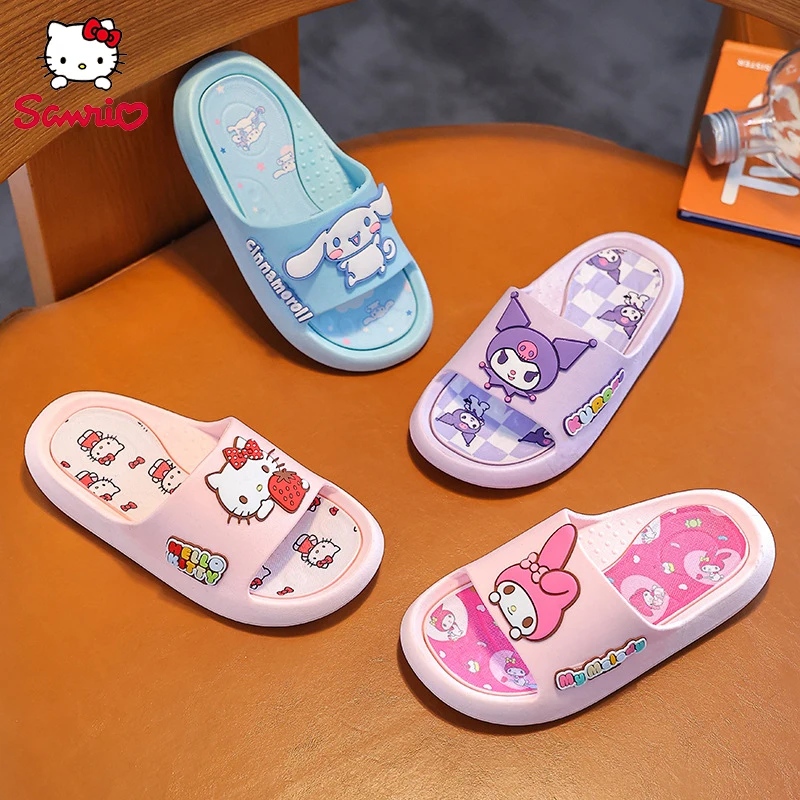 Sanrio Cartoon Children Slippers Anime Cute Hello Kitty Kuromi Girl Summer Soft Sandal My Melody Kids Indoor Bathroom Slippers