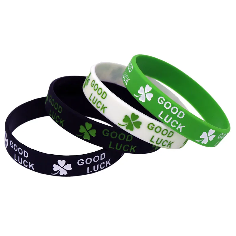 

4PCS New Fashion Clover Good Luck Silicone Wristband Black Green White Silicone Rubber Bracelets&Bangles Women Men SH167