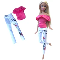 nk official 1 set lovely doll outfit red t shirt sexy pattern white pants casual wear clothes for barbie doll accessories