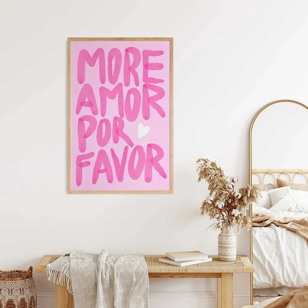 Maximalist More Amor Por Favor Love Quote Настенная живопись на холсте Эклектический синий розовый