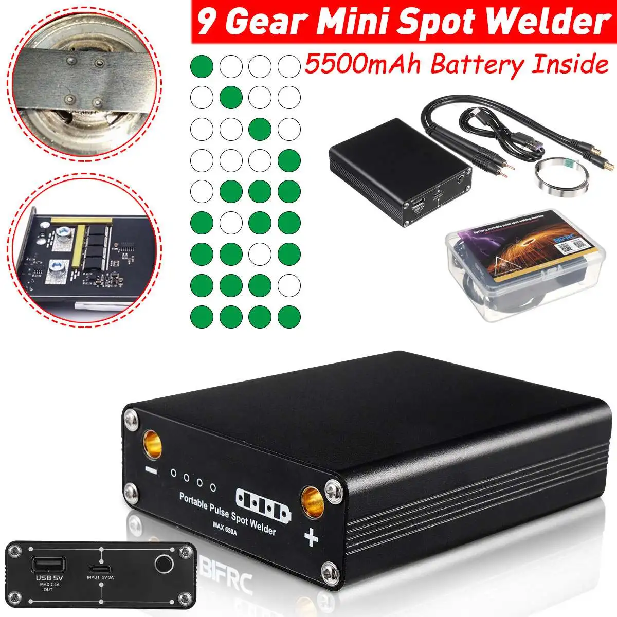

9 Gears Adjustable DIY Spot Welder 5500mAh Handheld Portable Mini Spot Welding Machine for 18650 Battery Pack Welding Tools