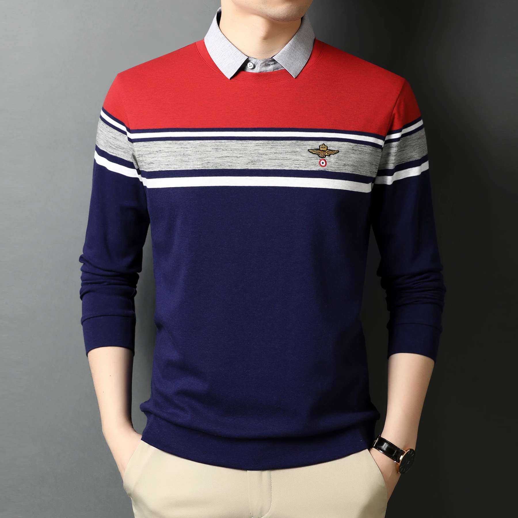 

2023Grade Brand Men's Polo Shirt Casual 남성복 Cotton Blend Polo Embroidery Long Sleeve False collar Spring Fashion Classic T-shirt