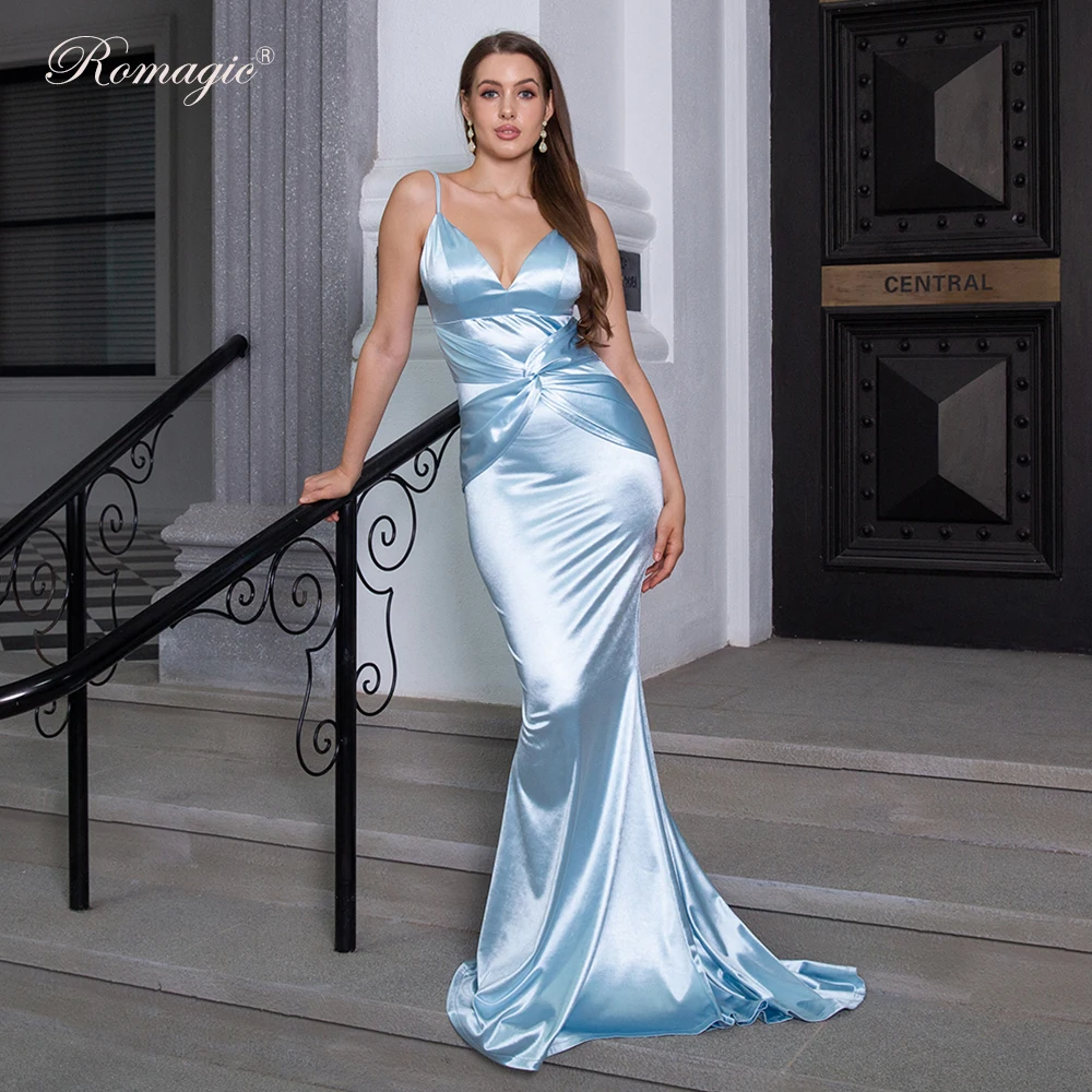 

Атласное Вечернее платье с открытой спиной, на бретельках, с глубоким V-образным вырезом, с подкладкой, в пол, для выпускного вечера, с рюшами, с узлом, эластичное платье для свадебной вечеринки, элегантное женское