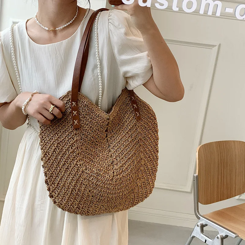 

Weave Tote Bag Female Bohemian Shoulder Bags for Women 2022 Summer Beach Straw Handbags and Purses Lady Travel Shopping Bags