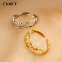 enxier fashion creative geometric open adjustable rings for women 316l stainless steel 18k gold plated ladies jewelry