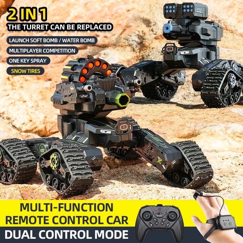 

360 Degree Rotation RC Stunt Four Wheeled Car For Boy DIY Assembly Dual Control Mode Replaceable Shooting Head Off-road Car Toys