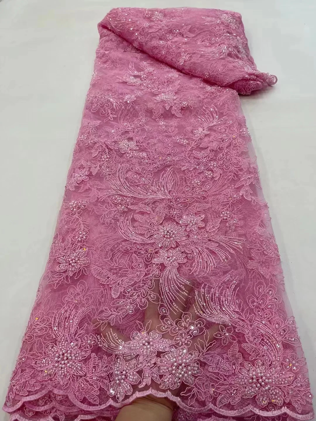 

2022 Luxury Handmade Beads Groom Embroidery French Tulle Lace Fabric For Party Nigerian Heavy Beaded Lace Fabric Wedding Dress