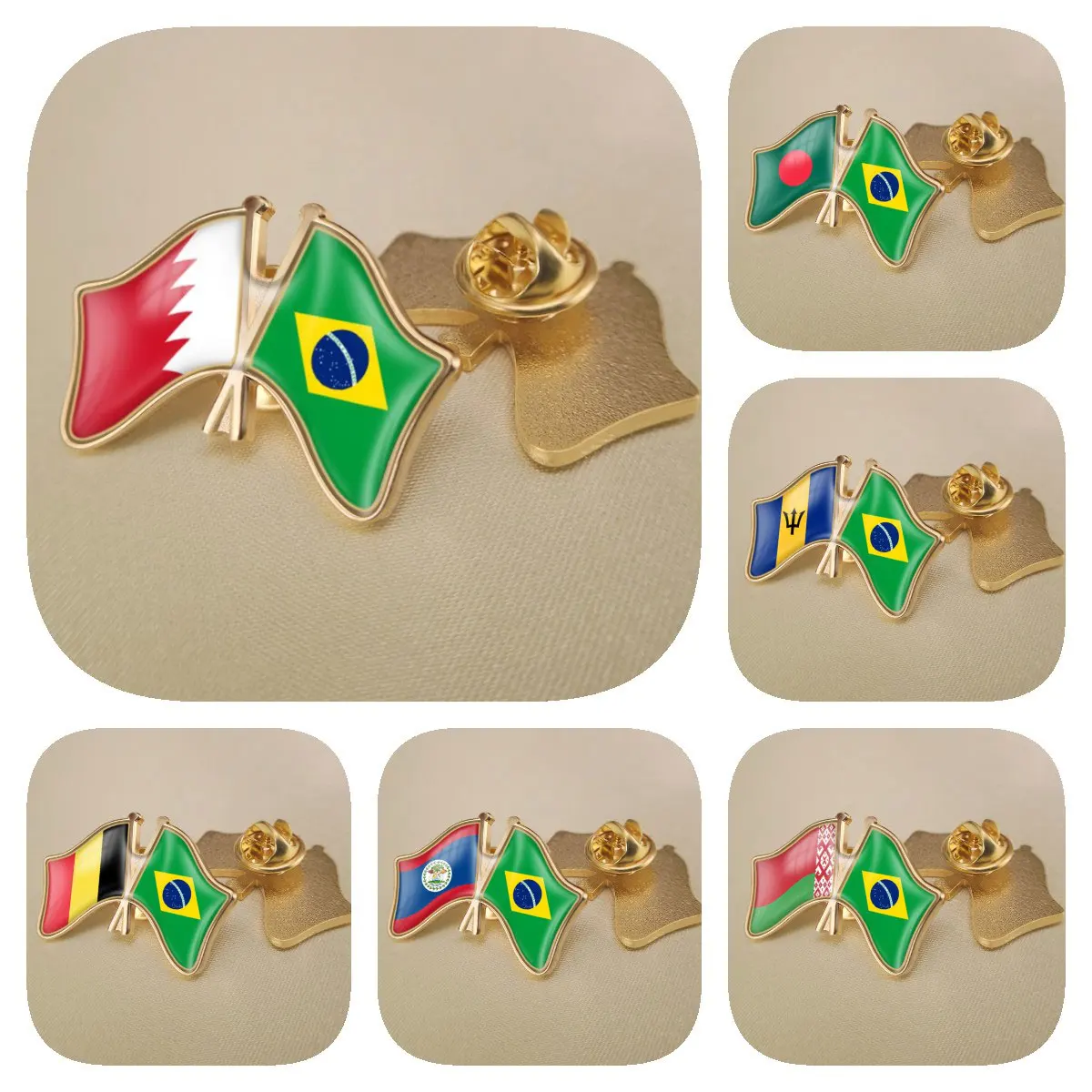 

Brazil and Bahrain Bangladesh Barbados Belarus Belgium Belize Double Crossed Friendship Flags Brooches Lapel Pins Bradges