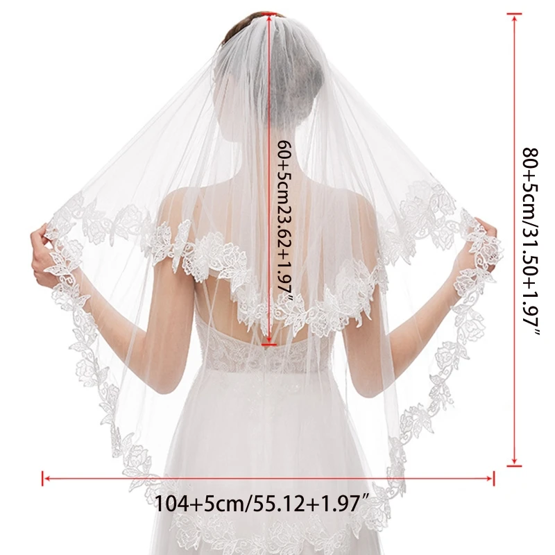 

Bridal Veil Appliques with Comb Sheer Tulle Lace Appliques Wedding Veils Hair Accessories for Bride 2 Tier Elbow Length