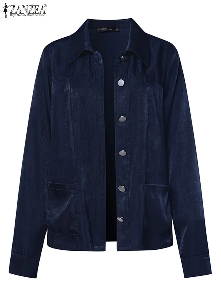 Куртка ZANZEA женская джинсовая с длинным рукавом модная верхняя одежда из денима