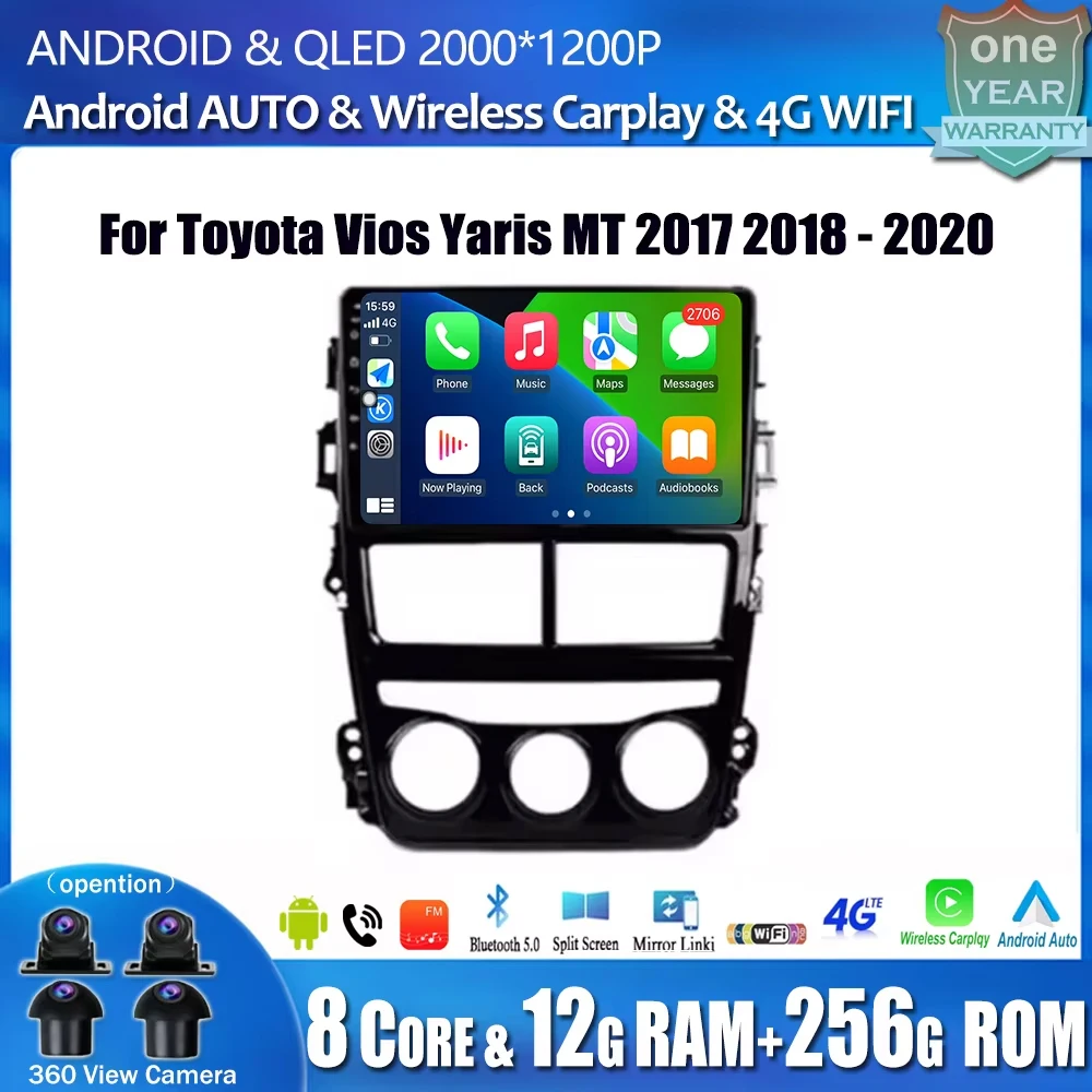 Android 14 для Toyota Vios Yaris MT 2017 2018 - 2020 4G WIFI QLED экран Carplay автомобильное радио навигация GPS