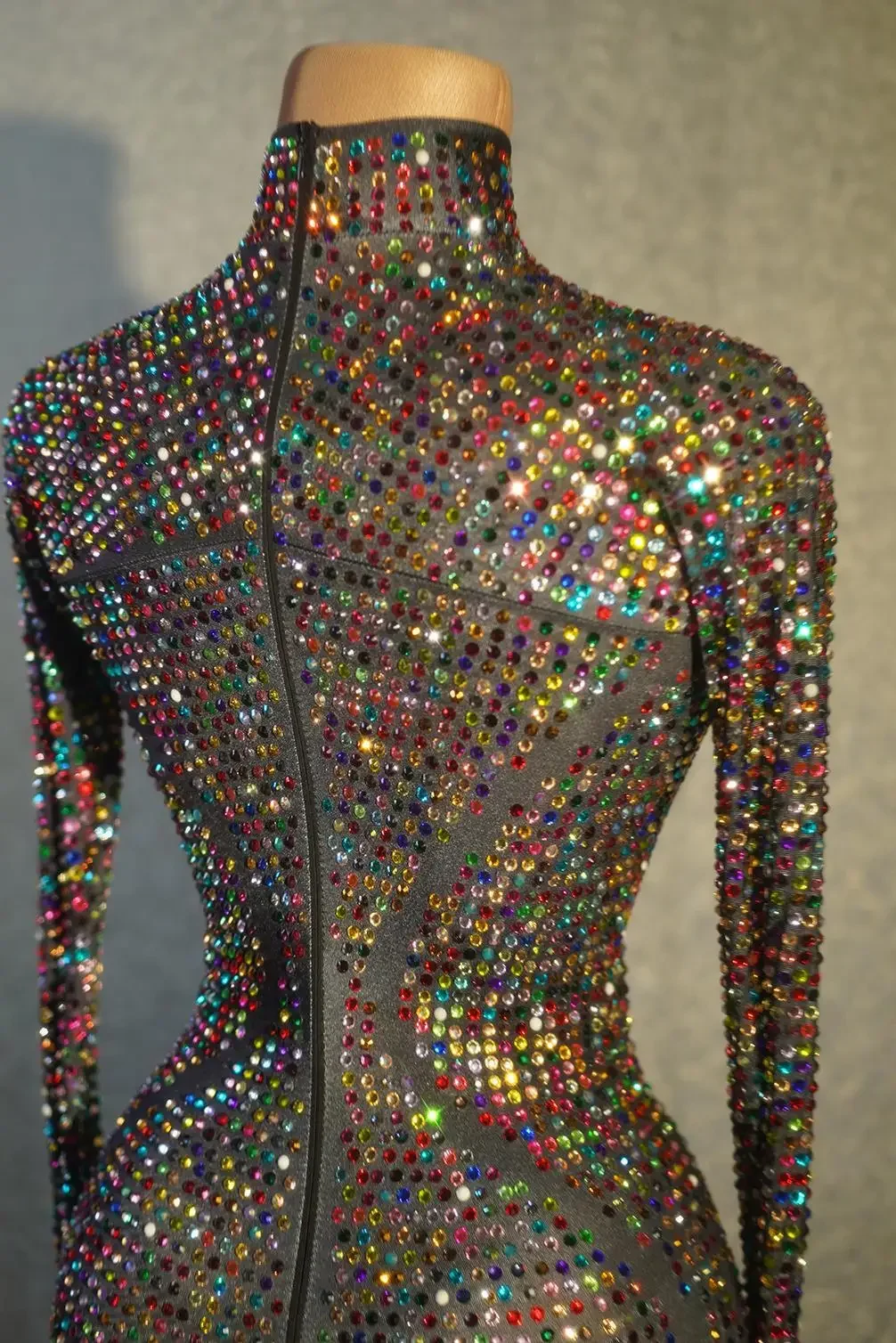 Блестящий Яркий Женский Облегающий комбинезон со стразами для фотосъемки