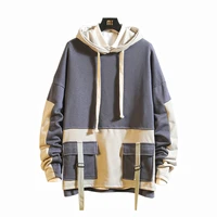 tide brand spring and autumn style hip hop hong kong style stitching hooded sweater boys and girls student tooling coat men