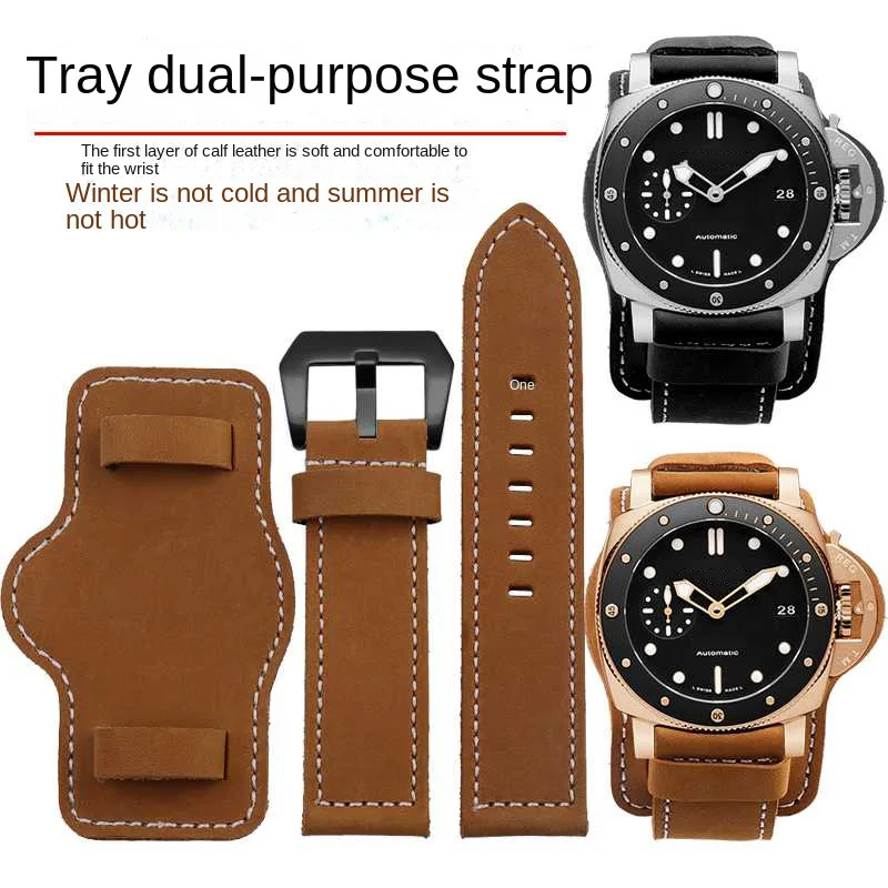

For Fossil PAM Hamilton Genuine leather wristband with tray bracelet with stainless steel buckle handmade strap 20 22 24 26mm