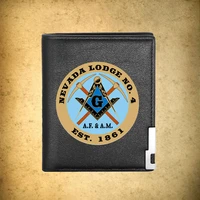 freemasonry classic nevada lodge no 4 printing pu leather wallet men bifold credit card holder short purse male