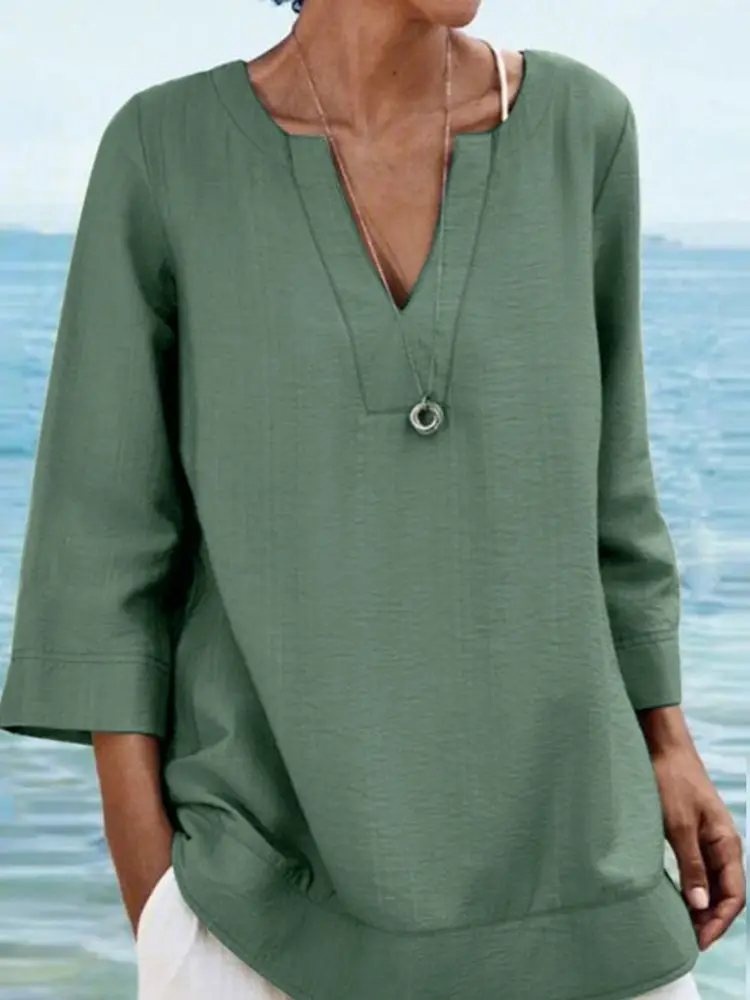 

Elegant Casual Office Work Blouse 2023 ZANZEA Women Spring V Neck 3/4 Sleeve Shirt Blusas Oversize Solid Loose Top Chemise Mujer