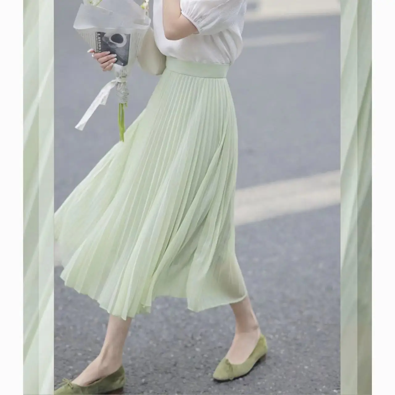 

Юбка женская плиссированная однотонная, модная эластичная средней длины, с завышенной талией, весна-лето