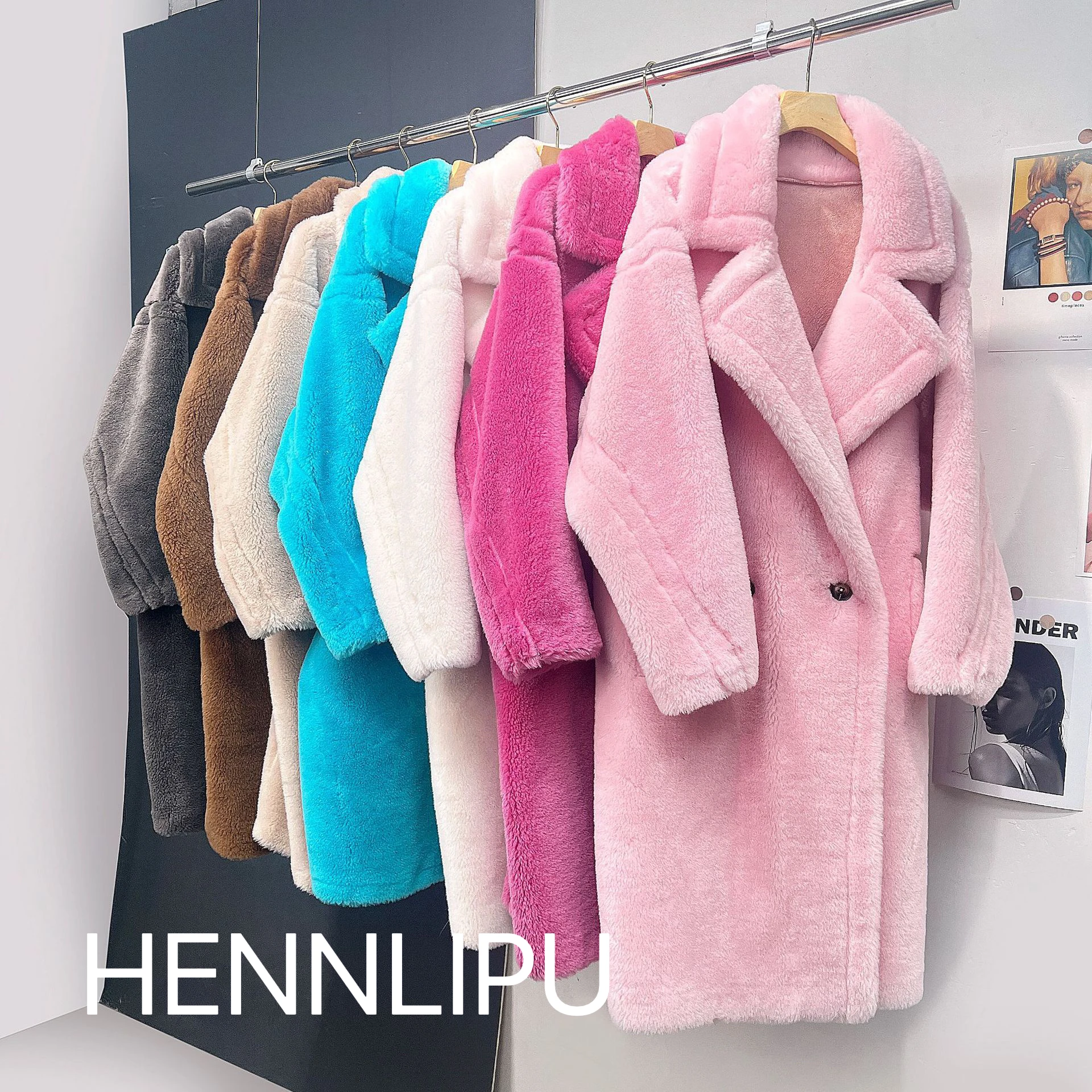 HENNLIPU new women 100% Australian wool overcoat fashion top cold coat new year gift party