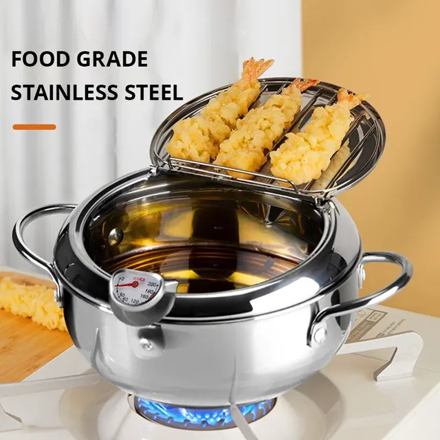 Stainless Steel Oil Pan Household Thermometer With Cover Tempura Oil Fryer Small Oil Saving French Fries Frying Pan 1