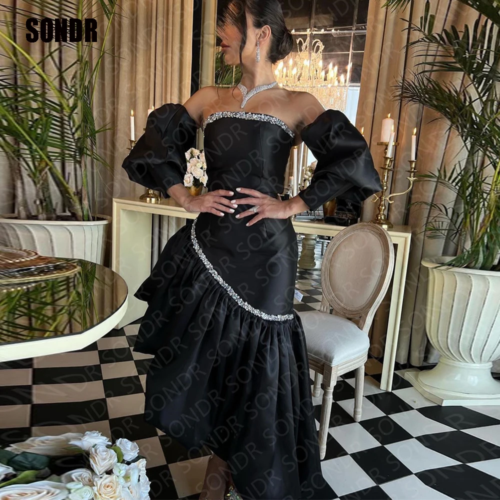 

SONDR Black Full Sleeves Shiny Sequins Evening Prom Dresses Vestido Robes Strapless Formal Event Cocktail Prom Dress Gowns2023