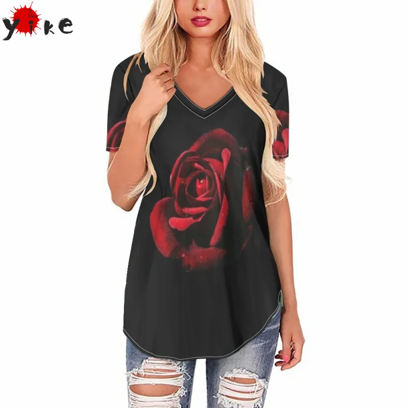 

Женская летняя футболка с V-образным вырезом и коротким рукавом