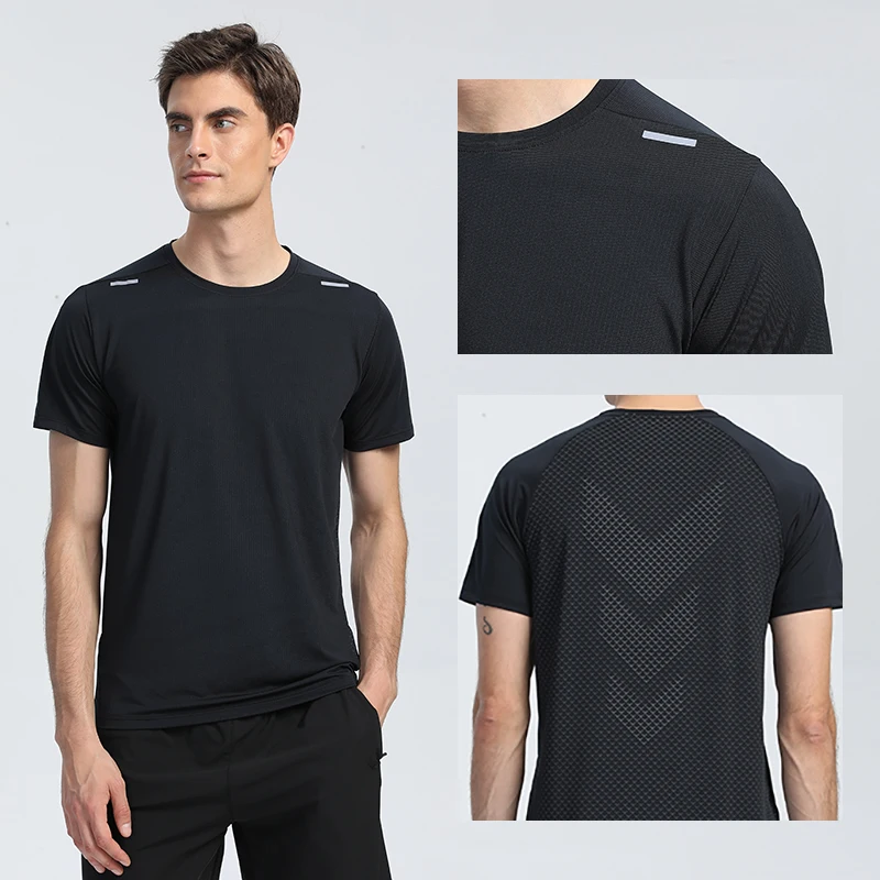 Gym Shirts Men Tranning Run Fitness Jerseys Workout Causal Print Quick Drying Tshirt Compression Polyester Short Sleeve