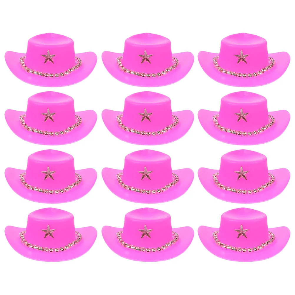 

12 pcs Dolls Mini Cowboy Hats Decorative Miniature Cowboy Hat Plastic Tiny Cowboy Hats Props