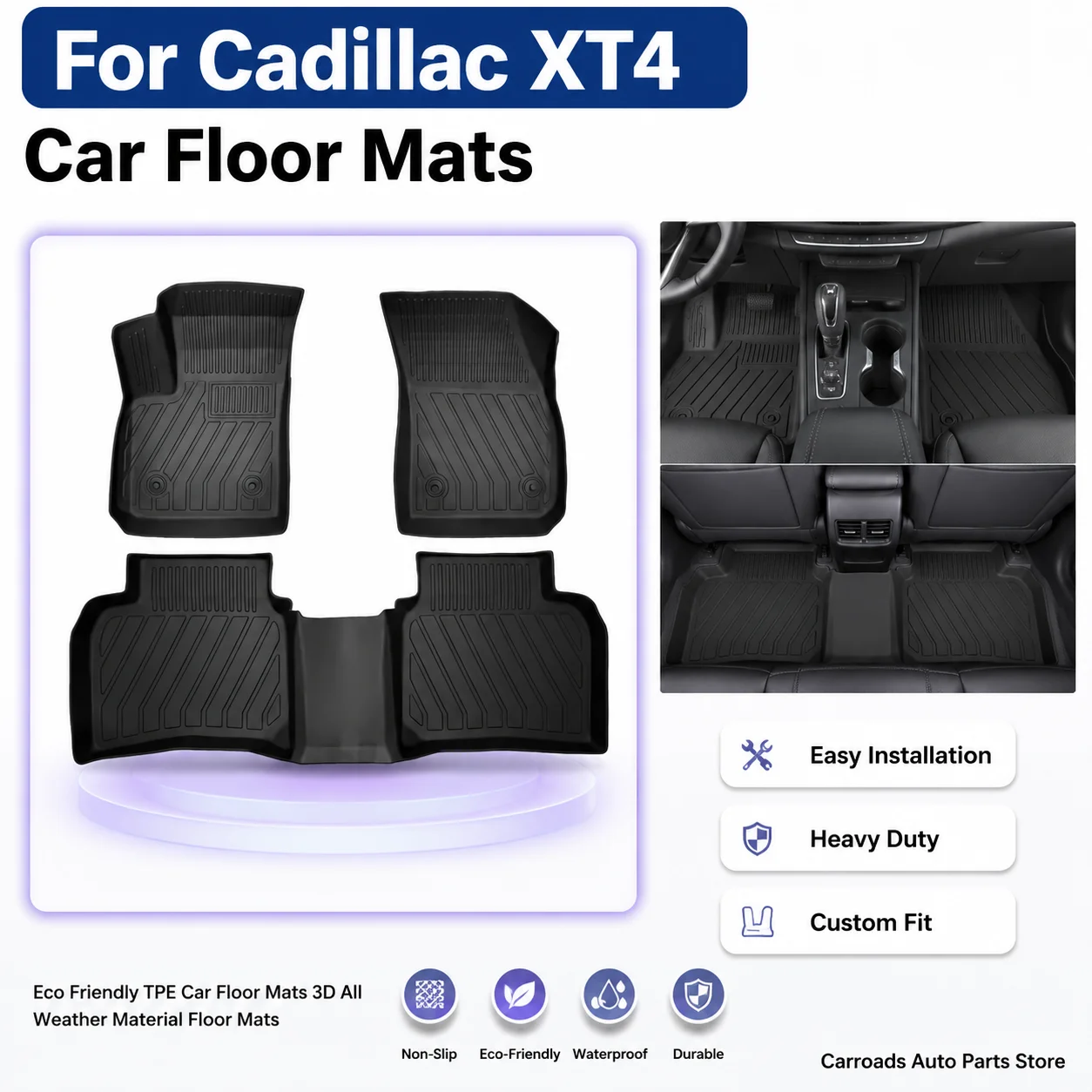 Фото Коврики для Cadillac XT4 из экологически чистого материала TPE, 3D-коврики для автомобиля, всепогодные. №1
