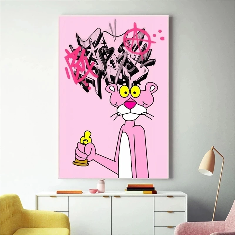 

Canvas Painting Disney Modern Funny Cartoon Pink Panther Wall Art Nordic Posters and Prints Wall Pictures for Living Room Decor