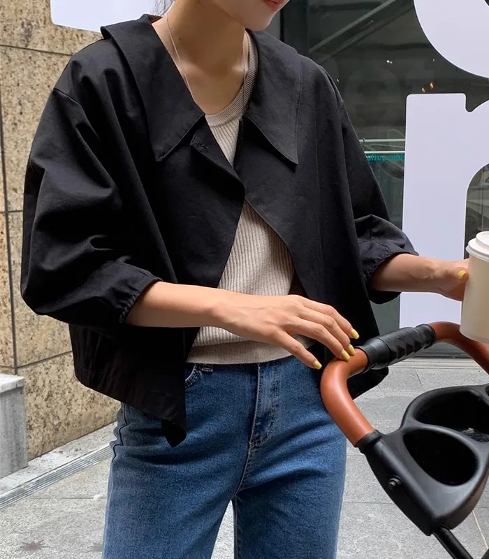 

Шикарный осенний тренчкот В южнокорейском стиле в британском стиле с отложным воротником, Свободный Повседневный однотонный плащ с длинными рукавами