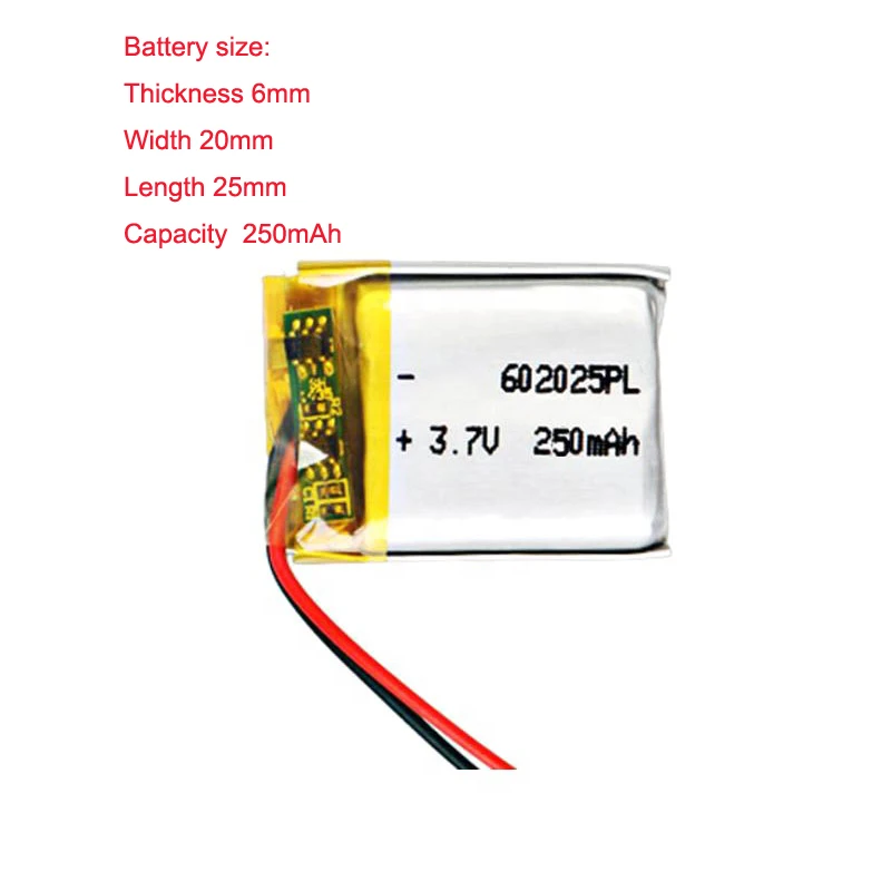 

3.7v Polymer Lithium Battery 602025 For Children'S Intelligent Positioning Watch Telephone Bluetooth Headset Audio 250mah