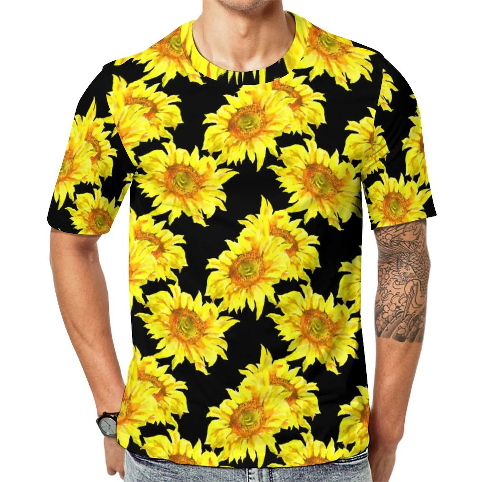 

Abstract Sunflower T Shirt Men Yellow Flowers Print Streetwear T-Shirts Summer Hippie Tees Short-Sleeved Printed Oversize Tops