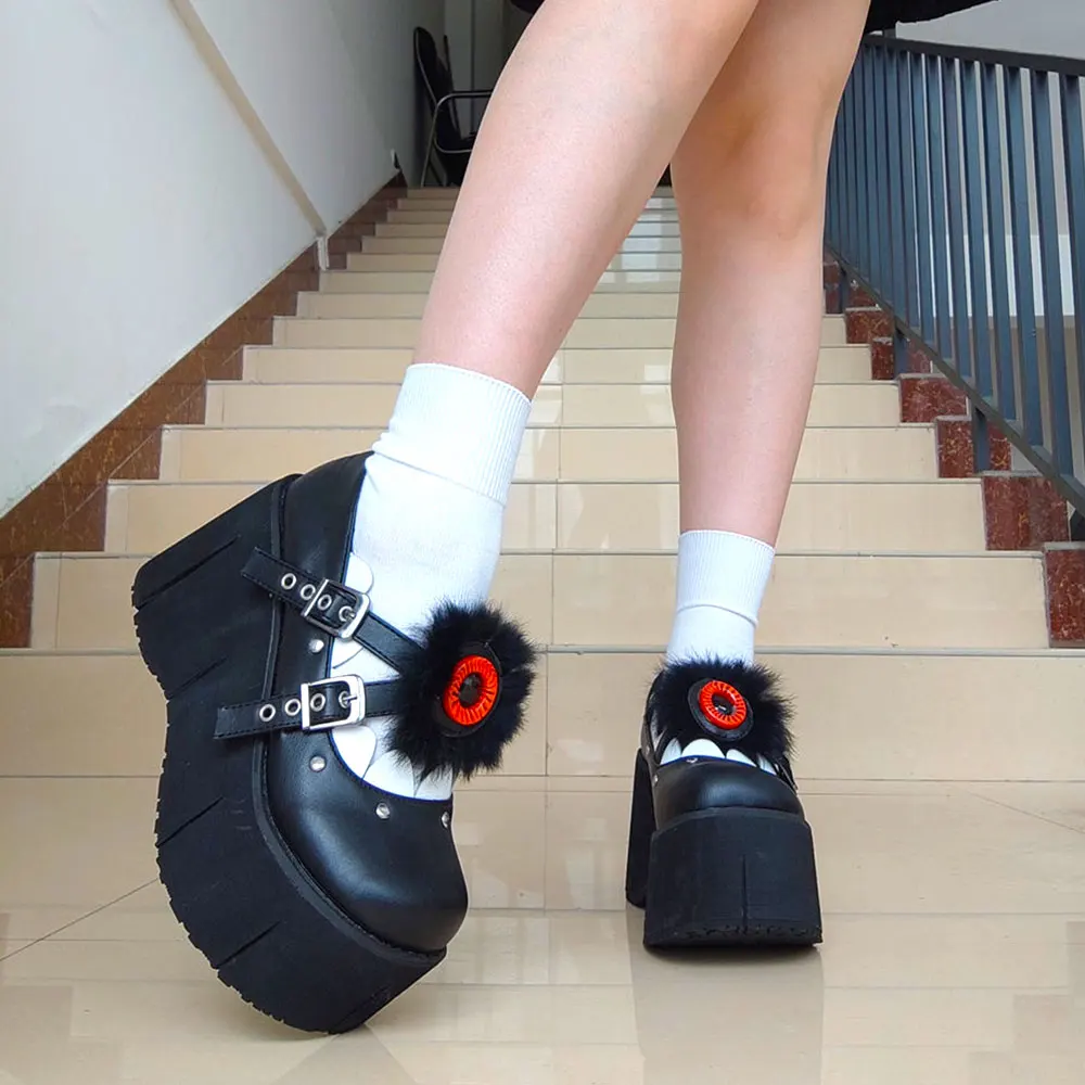 

Женские меховые туфли GIGIFOX, черные туфли-лодочки с украшением в готическом стиле на массивной платформе, 2022