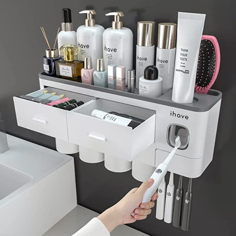 

Toothbrush Holder Wall Mounted, Automatic Toothpaste Dispenser Squeezer Kit -Magnetic Toothbrush Holder for Bathroom and Vanity