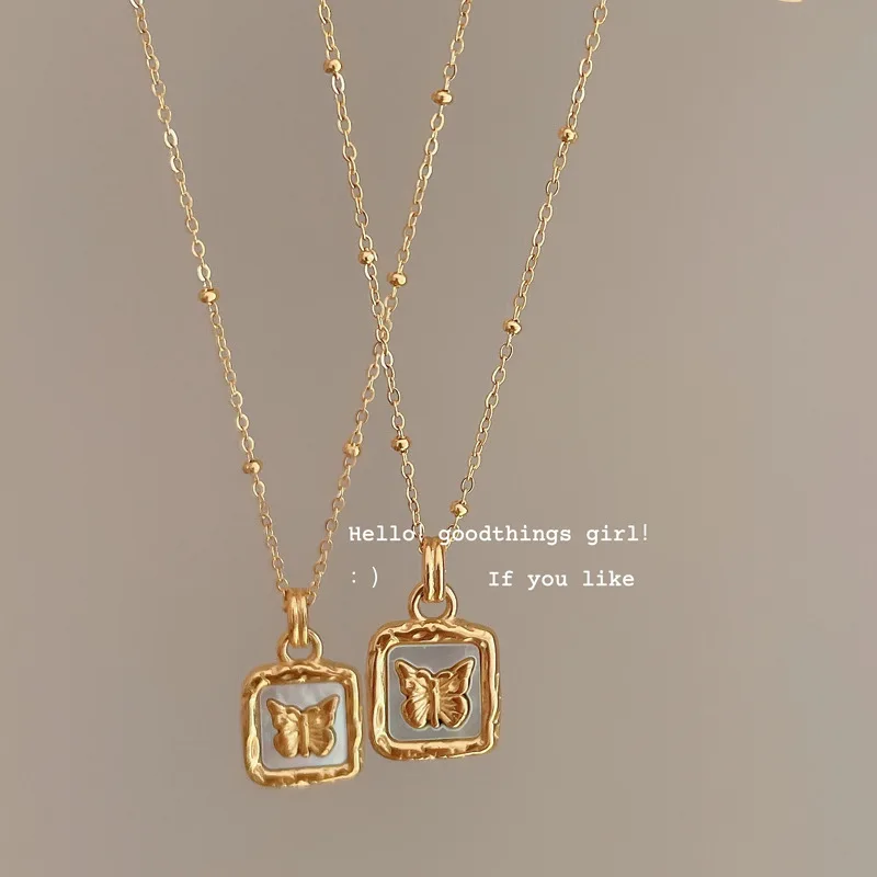 

Luxury Exquisite Titanium Steel Necklace Female Square Butterfly Pendant Necklace Fashion Style for Women