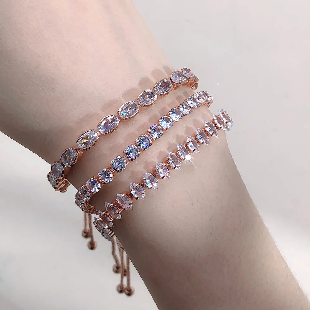 Браслет женский теннисный золотистый с кристаллами и фианитами