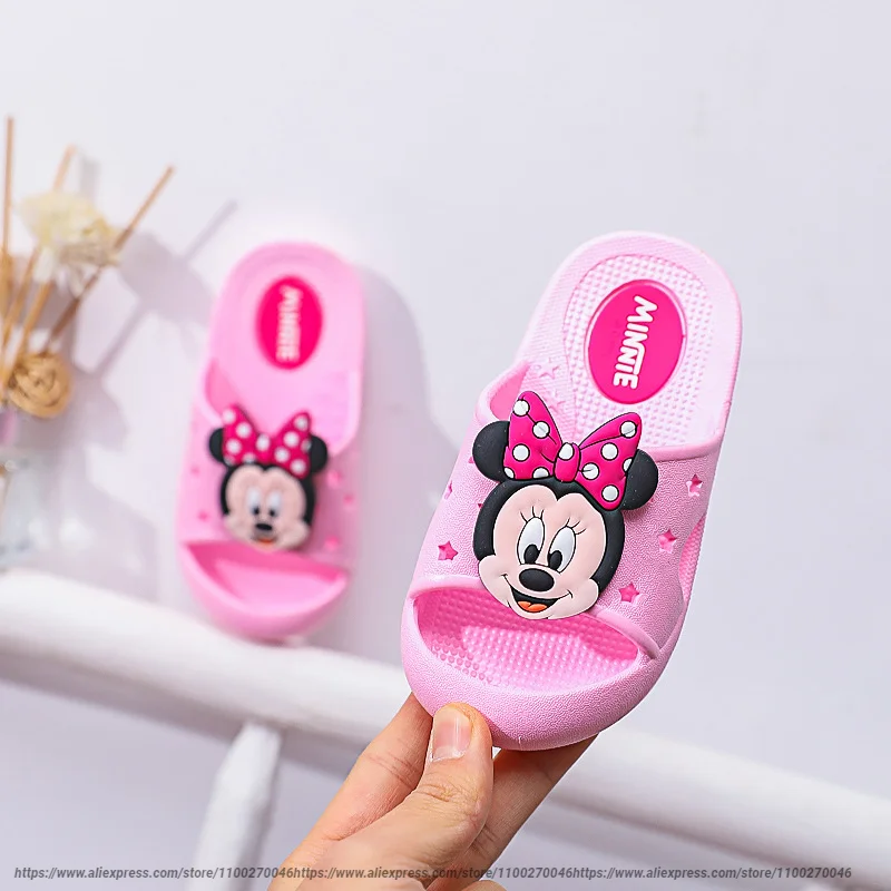 Disney Children's Shoes Baby Slippers Summer Cartoon Mickey Inner Non-slip Boys and Girls Baby Cool Minnie Slippers Size 140-190