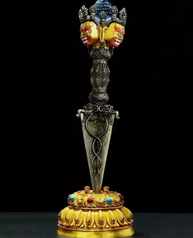 39 см медная позолота буддистский Тибетский Dorje Phurba Vajvakilaka Vajrakila и основание