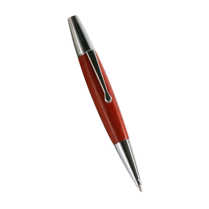 

Red Wood Silver Chessboard Twist Trim Fat Ballpoint Pen Writing Tool School Office Stationery