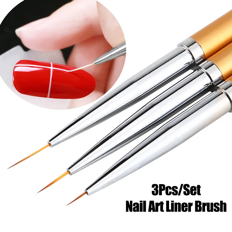 3Pcs French Stripe Nail Art Liner Brush Set 3D Tips Line Stripes DIY Drawing Pen UV Gel Brushes Painting Pen Manicure Tools